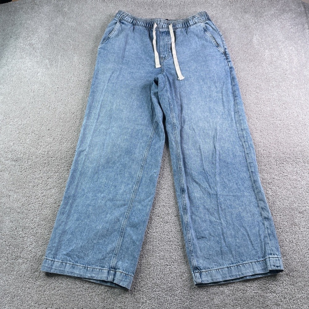 Gap Jeans Women Medium Blue Pull On High Rise Wide Leg Drawstring Denim